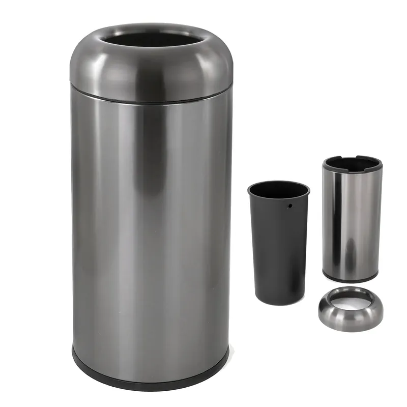 WICHEMI Commercial Large Trash Can, 16 Gallon Bullet Kitchen Garbage Can with Open Top Lid, Brushed Stainless Steel Garbage Can Outdoor, Dark Silver