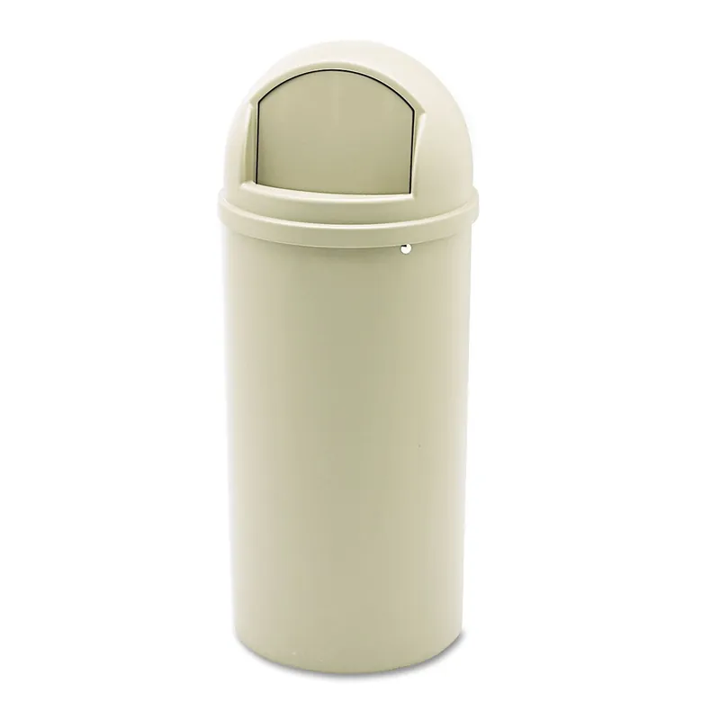 Rubbermaid Commercial Products Marshal Products Classic Outdoor/Indoor Trash Can with Lid, 15-Gallon, Beige, Round, Garbage Container/Waste Basket for Lobby/Office/Restroom/Restaurant/School