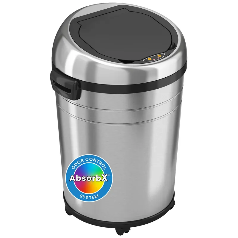 iTouchless 18 Gallon Commercial Size Touchless Sensor Trash Can with Odor Filter, 68 Liter Automatic Garbage Bin, Silver, Round Stainless Steel, Model Number IT18RC-1