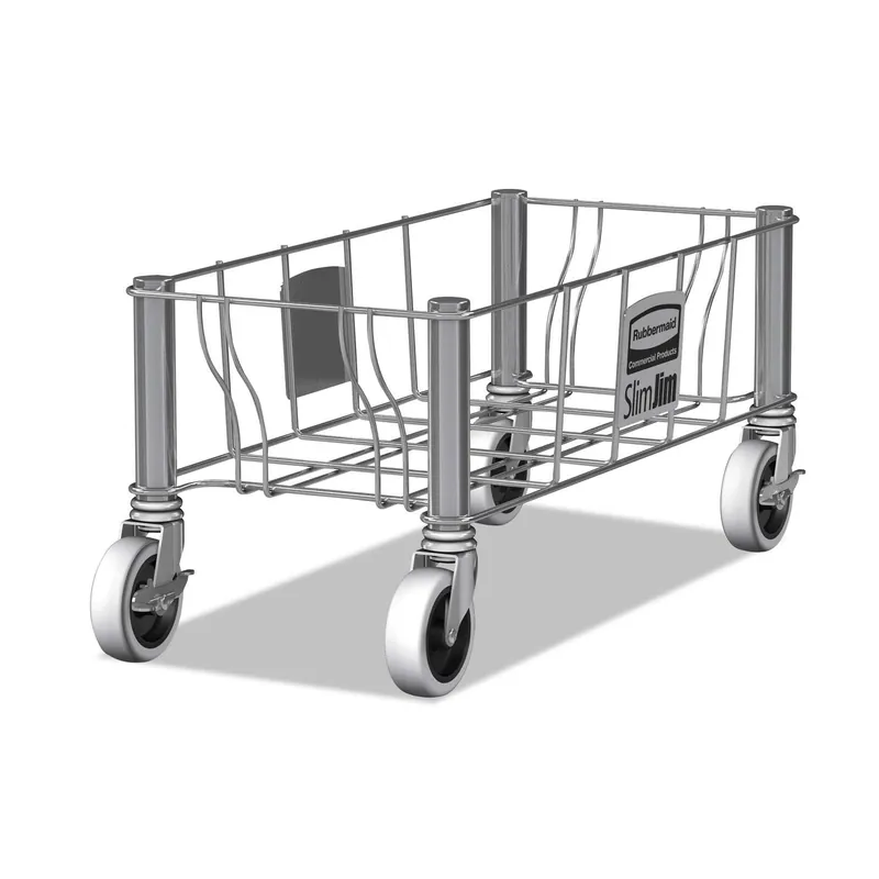 Rubbermaid Commercial Products SLIM JIM Single Trash/Garbage Can/Bin Dolly for Use with 16/23 GAL Vented Slim Jim Containers for Kitchens/Classrooms/Offices/Back of House Stainless Steel
