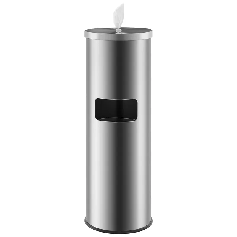 Zonon Stainless Steel Floor Stand Wipe Dispenser with High Capacity Built-in Trash Can Fits Wipes on Rolls 36" Weighted Floor Stand Wet Wipes Holder for Gym School Office Home Commercial(Silver)