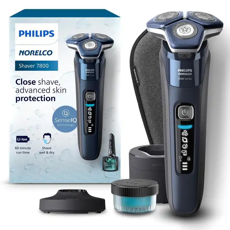 Philips Norelco Shaver 7800, Rechargeable Wet & Dry Electric Shaver with SenseIQ Technology, Quick Clean Pod, Charging Stand, Travel Case and Pop-up Trimmer, S7885/85
