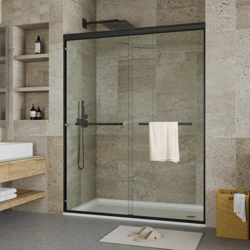 GarveeLife Double Sliding Shower Door 56-60 Inch W×72 Inch H Framed – Matte Black Aluminum Frame Bypass Shower Door with 8mm Tempered Glass, Easy Clean Coating for Bathroom
