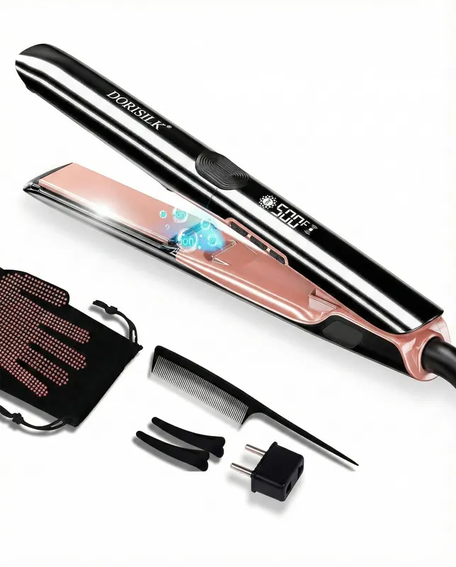 DORISILK 500 Degree High Temp Professional Hair Straightener,30s Fast Heating Ceramic Flat Iron ,2 in 1 Hair Straightener and Curler,Plasma Flat Iron Get Frizz-Free ,Dual Voltage for Travel Using