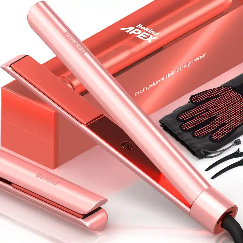 2-in-1 Hair Straightener Flat Iron by BeKind Apex 1“ 460°F Straightener and Curler for All Hairstyles UltraSmooth Tech 15s Fast Heating & Temp Memory Gift Set for Girls Women (Apex Peach)