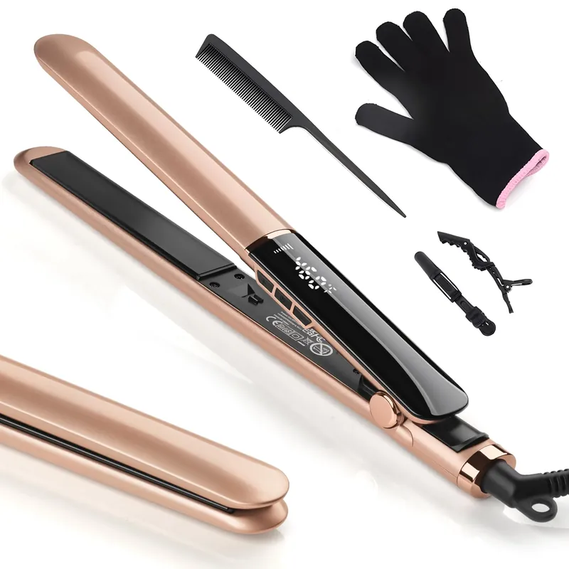 Hair Straightener with Ceramic Floating Plates for Sleek, Smooth & Soft, Dual Voltage Digital Display 150°C–230°C Ceramic Hair Flat Iron and Curler 2 in 1 for All Hair Types