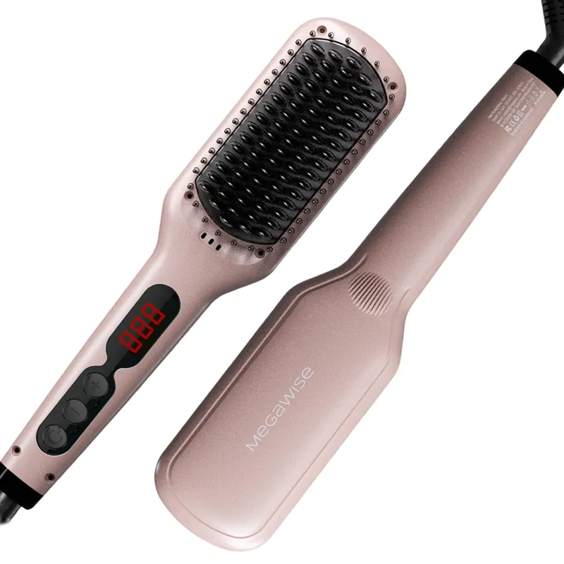 MEGAWISE Pro Ceramic Ionic Hair Straightener Brush for Home Salon MCH Fast 20s Heating Tech with Auto-Off Safety Anti-Scald with Universal Dual Voltage Rotatable Power Cord
