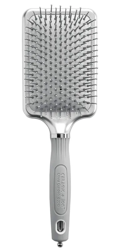 Olivia Garden Ceramic + Ion XL Pro Hair Brush - Paddle Brush for All Hair Types - Smooths and Adds Shine, Large Paddle, Silver
