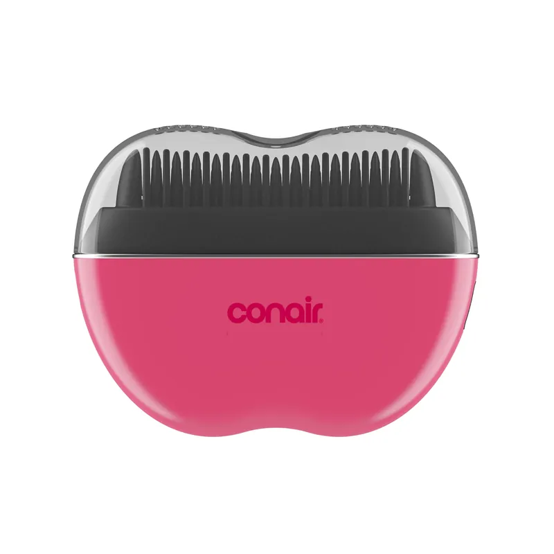 Conair Cordless Heated Brush, Portable Ceramic Ionic Smoothing Brush for Frizz Control & Shine, Rechargeable, 2 Heat Settings, Travel-Friendly Styling Tool with Protective Cover, Hot Pink & Black