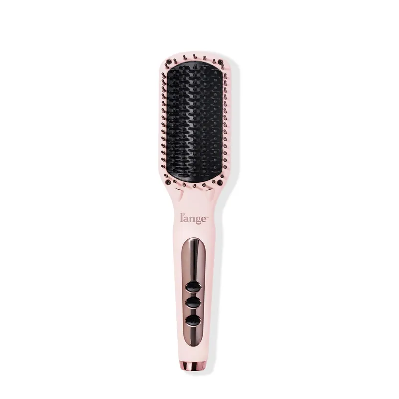 L‘ANGE HAIR Le Vite Straightening Brush Heated Hair Tool for Smoother, Frizz-Controlled Look Dual-Voltage Hot Brush Straightener for Effortless Styling & Shine Ceramic Standard Size (Blush)
