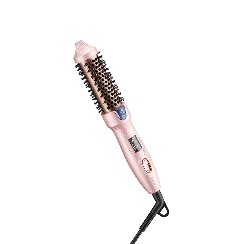 Lafesro Thermal Brush, MINI & Tiny 1 Inch Ionic Curling Brush for Shiny Hair, Tourmaline Ceramic Ionic Curling Iron Brush for Short to Medium Hair, Adjustable Temperature, Dual Voltage, Compact-Size