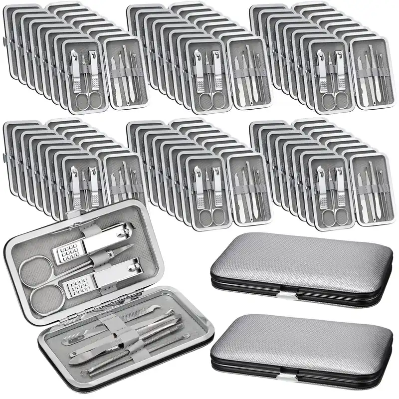 Geosar 50 Set 8 in 1 Travel Manicure Kit Bulk Professional Nail Clippers Pedicure Nail Care Tools Grooming Stainless Steel Set with Portable Travel Case, Gift for Valentine Men Women(Sliver)