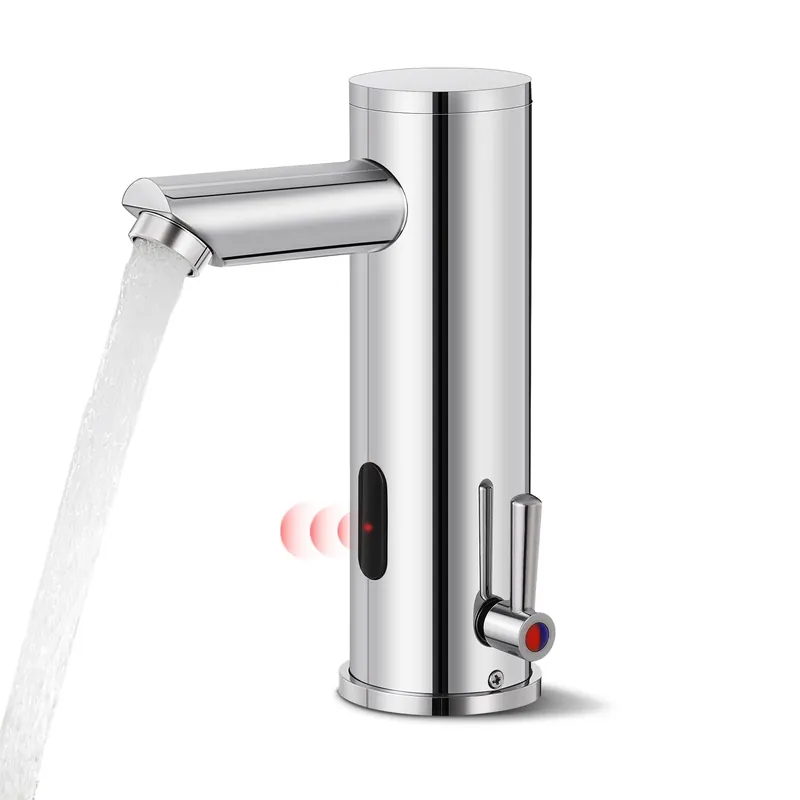Automatic Touchless Bathroom Sink Faucet Sensor Motion Activated Commercial Hands Free Single Tap Temperature Control Adjustable Handle Auto Basin Brass Faucets for Home Vanity Chrome Polished Finish