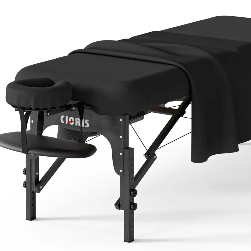 CLORIS Universal 3-Piece Professional Massage Table Sheet Set Premium Soft Light Stain Microfiber Includes Massage Table Cover, Fitted Sheet and Face Rest Cover - Black