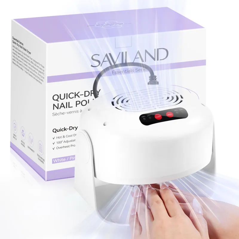 SAVILAND 600W Fast Nail Dryer 6X Fast Drying Nail Polish Dryer for Regular Polish Nail Fan With Adjustable Angle Fingernail Dual Heating & Cooling Modes Dry Nail Dehydrator for Salon White