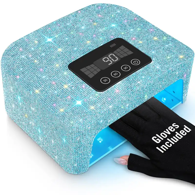 Aedavey Cordless UV Nail Lamp, Rechargeable UV Light for Gel Nails, LED Nail Lamp with 4 Timer Modes, Gel Nail UV Light Decorate with Sparkling Nail Rhinestones (Sparkly Blue Diamond)