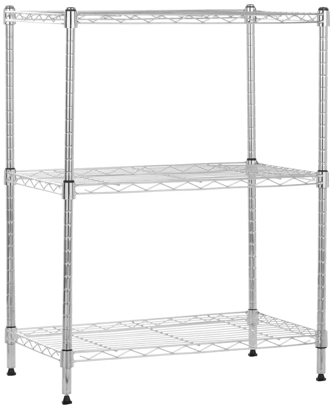 Amazon Basics 3-Shelf Adjustable Heavy Duty Steel Wire Shelving Rack with Chrome Finish, No-Tool Assembly, 250 lbs per Shelf, 23.2" L x 13.4" W x 30" H