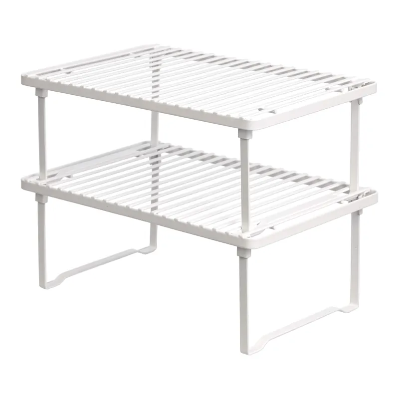 Amazon Basics Space-Saving Stackable Metal Kitchen Cabinet Organizer Shelves for Dishes, Pantry Organization, 12.5" L x 8" D x 4.5" H, Set of 2, White