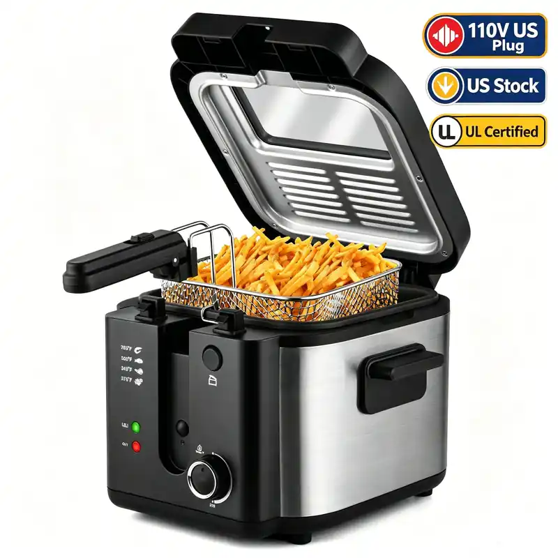 2.5L 1500W Electric Deep Fryer (US Plug) Large Capacity Countertop Home Fryer