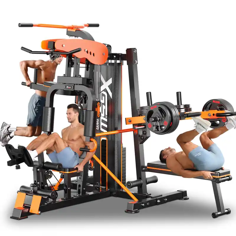 XGSW Multi-Function Home Gym Workout Station, Featuring a Pulley System, arm Trainer, and Leg Trainer for Full-Body Workouts. (L03-3【154LBS】 Fitness Station+Cast lron 308LBS)