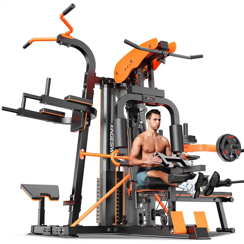 XGSW Multi-Function Home Gym Workout Station, Featuring a Pulley System, arm Trainer, and Leg Trainer for Full-Body Workouts. (L03-3【154LBS】 Fitness Station+Cast lron 220LBS)