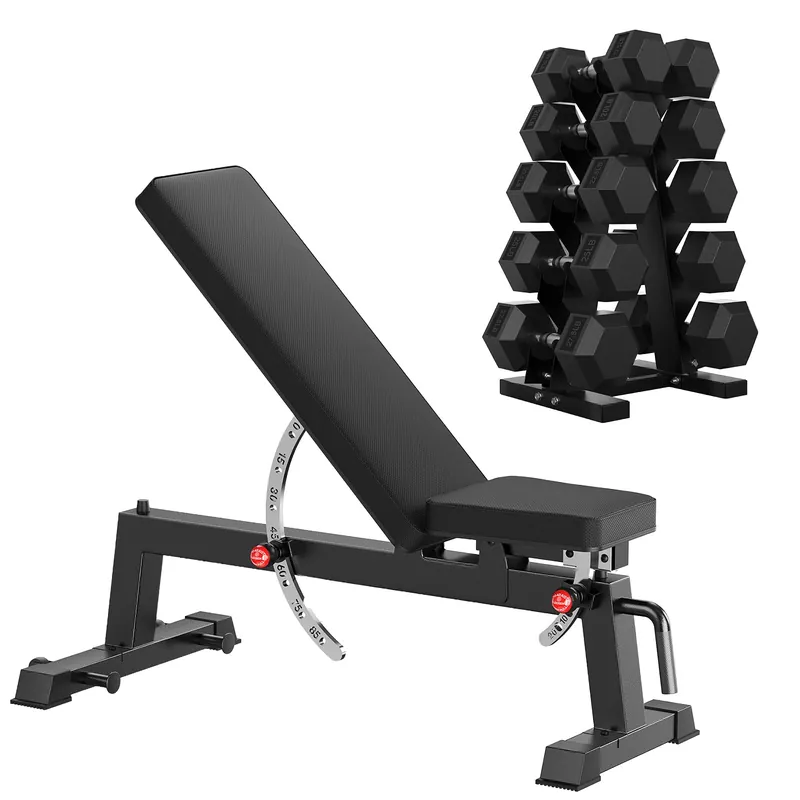 HANDBODE Adjustable Weight Bench for Full Body Workout, 1300 lb Weight Capacity Bench Press Bench of Home Gym Strength Training, Incline Upright Flat Utility Workout Bench with 225 lb Dumbbell Set