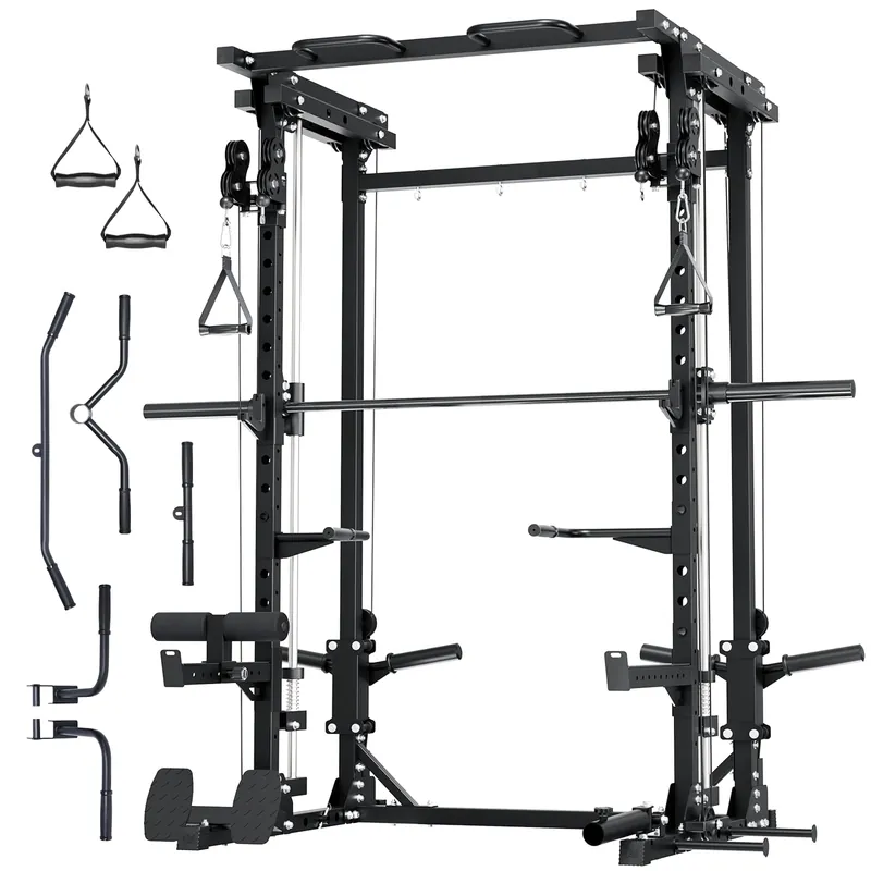 Major Fitness Drone3 Smith Machine, All-in-One Home Gym Power Rack with Cable Crossover, Pull-Up Bars, T-Bar & Squat Station, Heavy-Duty Full-Body Workout for Strength Training (D3SMS-BK (Rack Only)