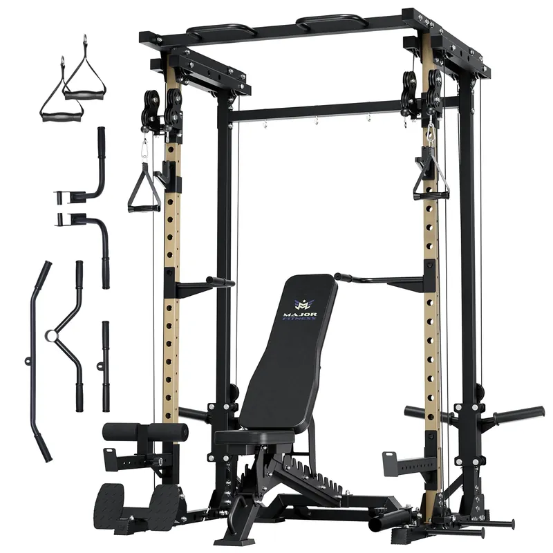 MAJOR FITNESS Drone3 Power Rack, 2500lbs Multi-Function Home Gym Squat Rack with Dual Pulley System, Pull-Up Bar & J-Hooks, Heavy-Duty Steel Frame for Maximum Stability & Strength Training