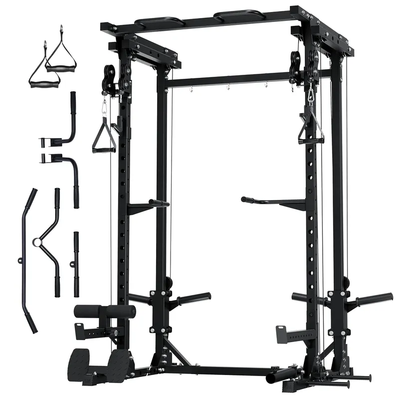 MAJOR FITNESS Drone3 Power Rack, 2500lbs Multi-Function Home Gym Squat Rack with Dual Pulley System, Pull-Up Bar & J-Hooks, Heavy-Duty Steel Frame for Maximum Stability & Strength Training