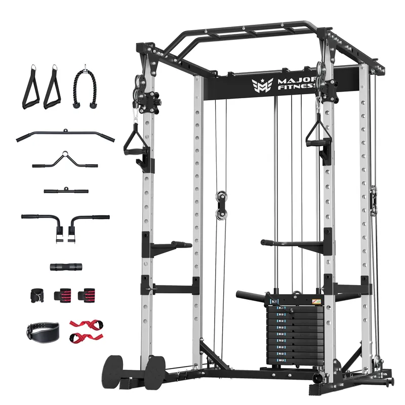 MAJOR FITNESS Drone1 Power Cage - Multi-Function Power Rack for Home Gym, Squat Rack, Cable Crossover System, for Strength Training, Heavy-Duty Steel Construction (D1AW Power cage only, Silver)