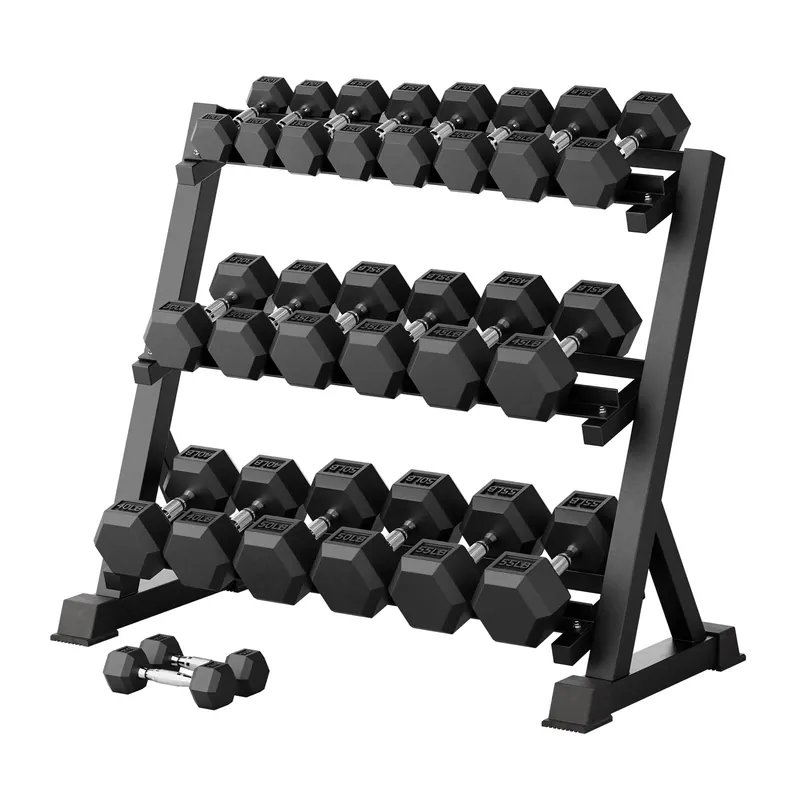 RITFIT Rubber Hex Dumbbells Set with Rack, 180-780LB Heavy-Duty Cast Iron Core, Knurled Chrome Handle, Space-Saving Storage Rack for Home Gym Strength Training