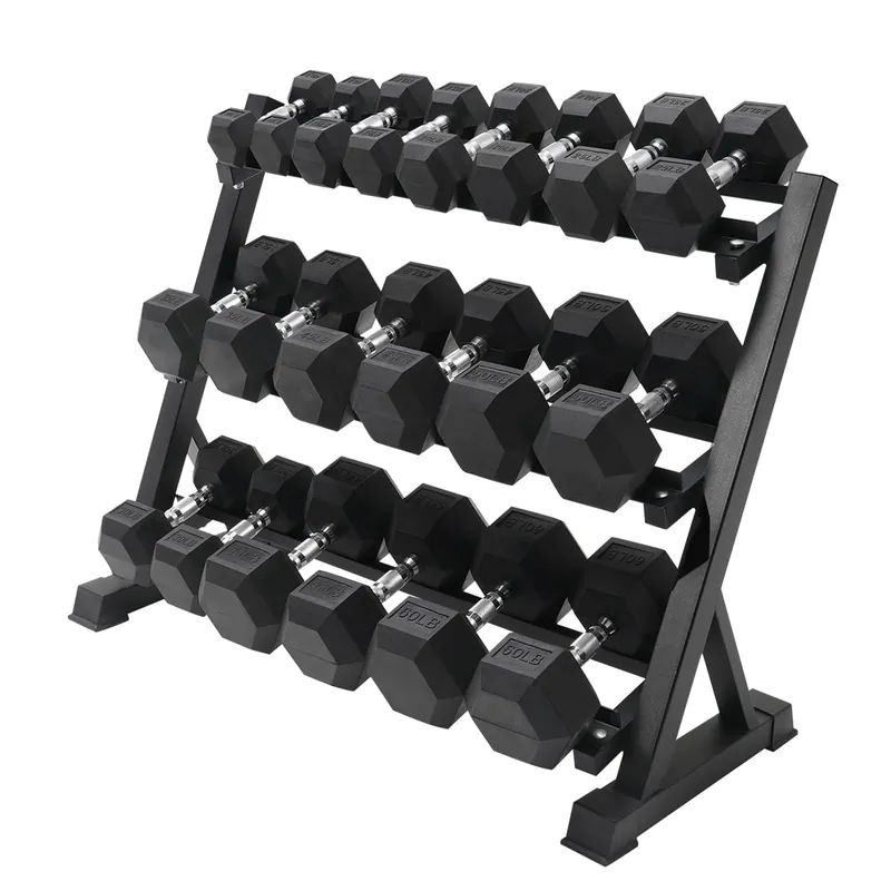 RITFIT Rubber Hex Dumbbells Set with Rack, 180-780LB Heavy-Duty Cast Iron Core, Knurled Chrome Handle, Space-Saving Storage Rack for Home Gym Strength Training