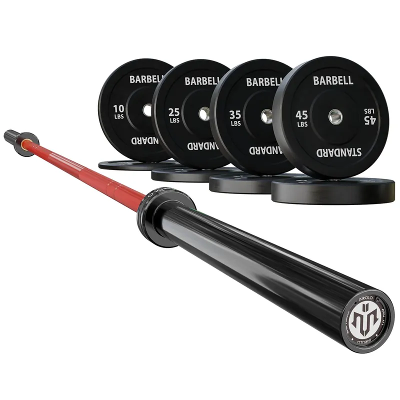 Mikolo 7ft Olympic Barbell, Barbell for Weightlifting and Powerlifting 45lb, Olympic Bar for 1500lbs Capacity, Weight Bar Fit 2” Standard Weights (combo 4)