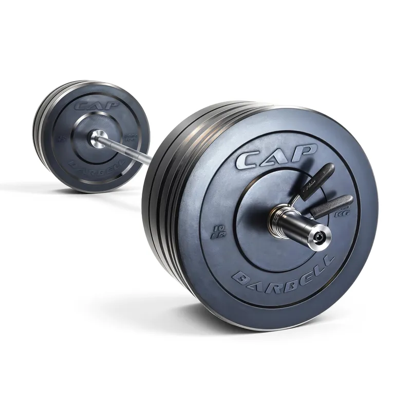 CAP Barbell 370 lb Elite Olympic Weight Set with 7ft Chrome Barbell & Black Bumper Plates