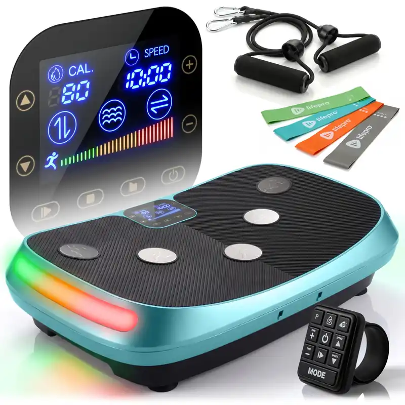 Lifepro Rumblex 4D Curved Vibration Plate Exercise Machine — Triple Motor, 7 Modes & 60 Speeds Vibrating Platform Machine — Full Body Vibration Plate for Lymphatic Drainage & at Home Workout