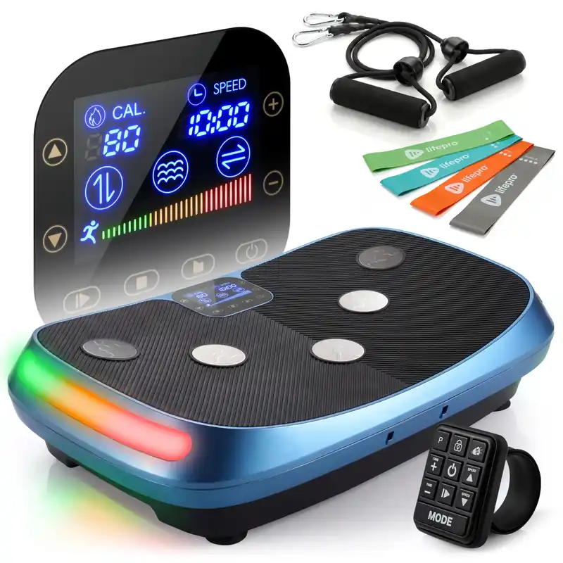 Lifepro Rumblex 4D Curved Vibration Plate Exercise Machine — Triple Motor, 7 Modes & 60 Speeds Vibrating Platform Machine — Full Body Vibration Plate for Lymphatic Drainage & at Home Workout