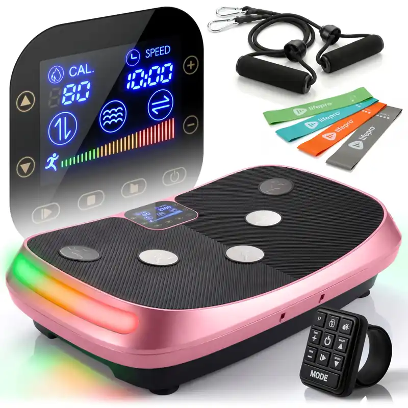 Lifepro Rumblex 4D Curved Vibration Plate Exercise Machine — Triple Motor, 7 Modes & 60 Speeds Vibrating Platform Machine — Full Body Vibration Plate for Lymphatic Drainage & at Home Workout