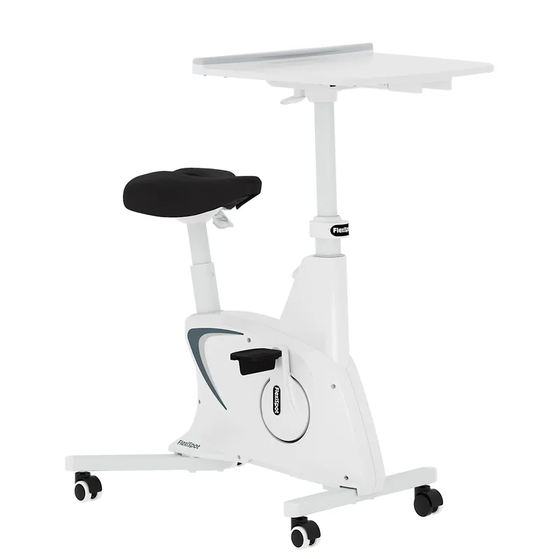 FLEXISPOT Exercise Bike with 2D Desktop, Space Saving Under Desk Bike with Removable Desk, Stationary Bikes Upright Indoor Bikes with 8 Level Magnetic Resistance Upgraded Pro Flywheel, V9 White
