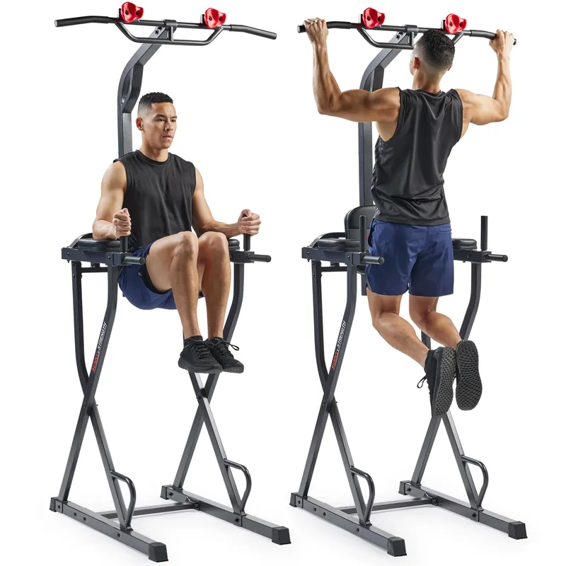Sunny Health & Fitness Captain’s Chair Full Body Multi-functional Power Tower with Adjustable Pull-Up Bar, Rock-Climbing Grip, Dip Station, Push-Up Bar, Total Home Gym Strength Training - SF-XF922081