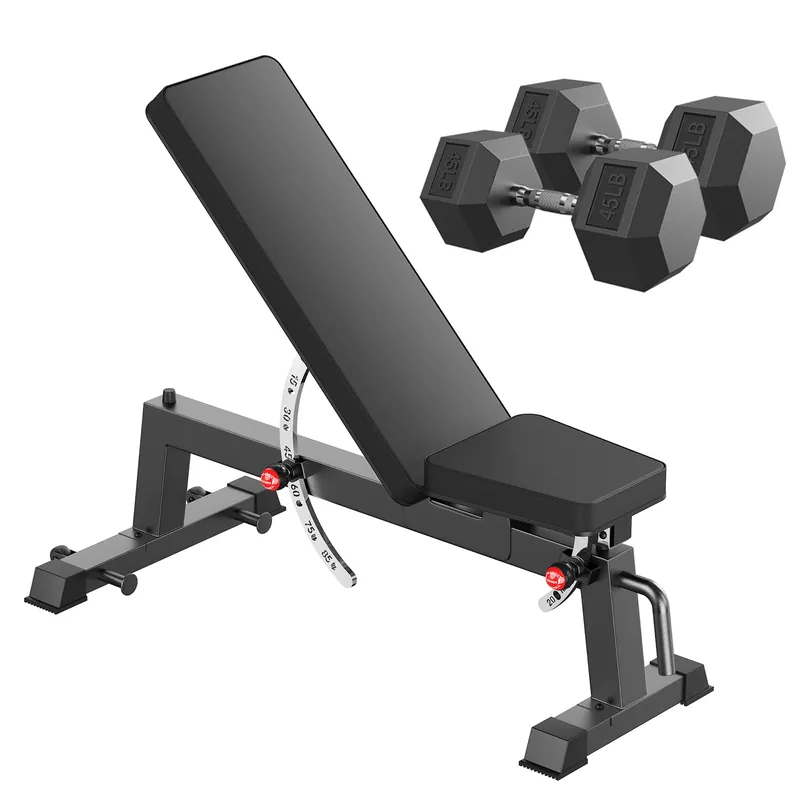 HANDBODE Adjustable Weight Bench for Full Body Workout, 1300 lb Weight Capacity Bench Press Bench of Home Gym Strength Training, Incline Upright Flat Utility Workout Bench with 45 lb Dumbbells