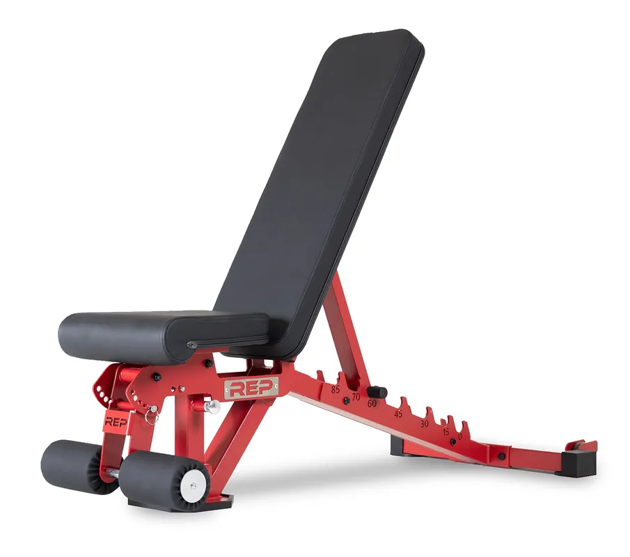 REP Foldable Incline Decline Bench FID Platform for Home Gym Compact Portable Fitness Stationary Equipment Heavy Duty Strength Training Chair Adjustable Sit-up Dumbbell Workout Support, Red
