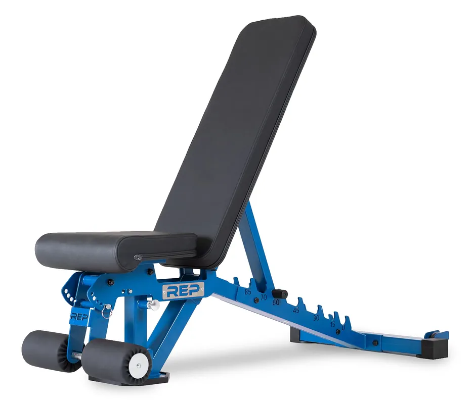 REP Foldable Incline Decline Bench FID Platform for Home Gym Compact Portable Fitness Stationary Equipment Heavy Duty Strength Training Adjustable Sit-up Dumbbell Workout Support, Matte Blue