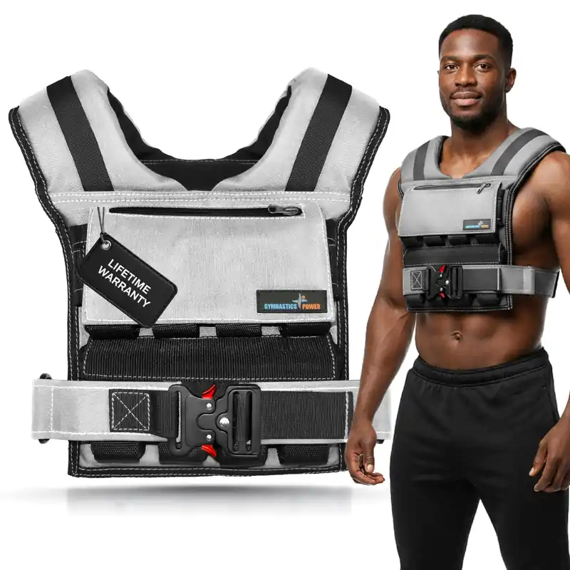 Gymnastics Power - Weighted Vest 6lb, 10lb, 12lb, 25lb, 35lb, 45lb, 60lb Removable Iron Weights for Men and Women Workout for Calisthenics and Fitness Sport Training (35 LB - Gray)