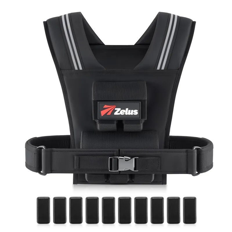 ZELUS Weighted Vest Men, 23lbs/36lbs/45lbs Adjustable Weight Vest with 10/16/20 removable Iron Weights and Reflective Strips, No-Bounce Design for Strength Training, Running, HIIT & Calisthenics