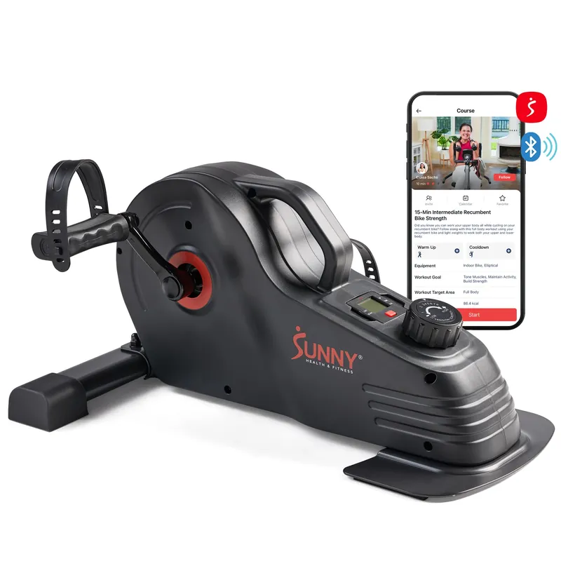 Sunny Health & Fitness Dual-Function Under-Desk Mini Bike, Portable Cardio Peddler in Home & Office, Indoor Arm / Leg Cycle Machine, Pedal Exerciser for Seniors, Free SunnyFit App Bluetooth Connection