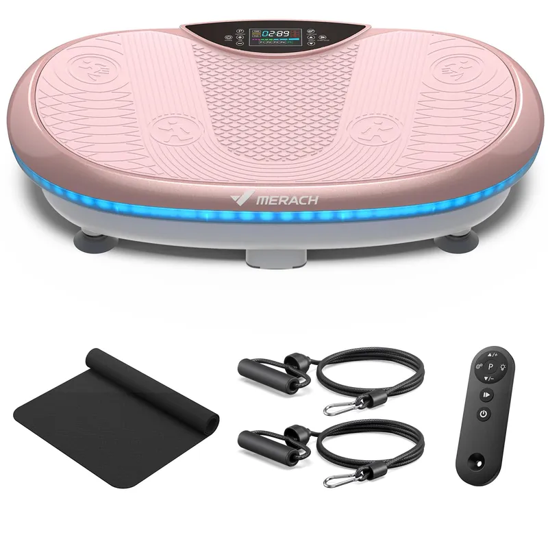 MERACH Vibration Plate Exercise Machine, 4D Whole Body Workout Vibrating Platform for Lymphatic Drainage Weight Loss Muscle Activation, Home Fitness Equipment with Bluetooth Light Pull Cord