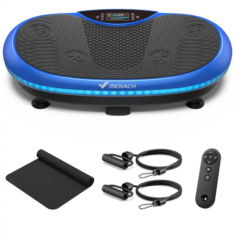 MERACH Vibration Plate Exercise Machine, 4D Whole Body Workout Vibrating Platform for Lymphatic Drainage Weight Loss Muscle Activation, Home Fitness Equipment with Bluetooth Light Pull Cord