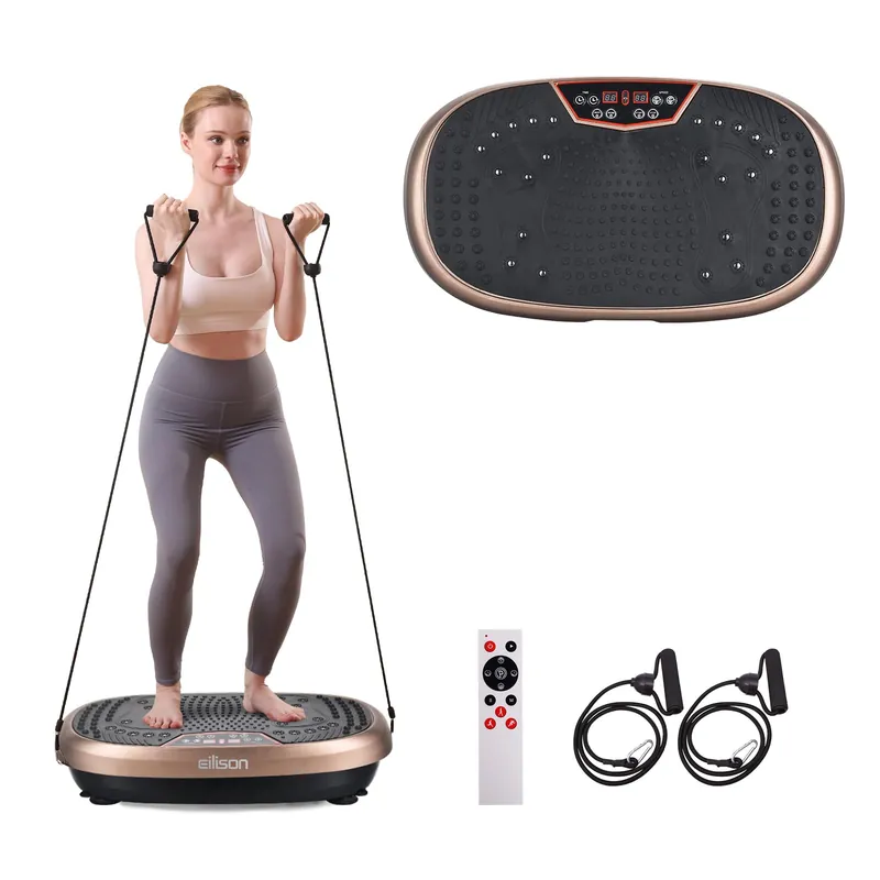 EILISON FitMaxx 3D XL Vibration Plate Exercise Machine - Whole Body Workout Vibration Platform w/Loop Bands - Lymphatic Drainage Machine for Weight Loss, Shaping, Recovery (Fitpro Brown)