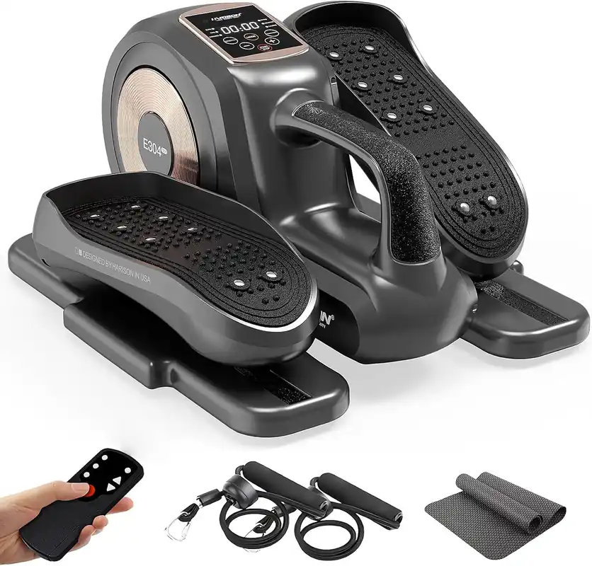 HARISON Under Desk Elliptical Machine with Multi-Functional LCD Display, Ellipse Leg Exerciser for Seniors with 12-Level Adjustable Speed and Resistance Bands