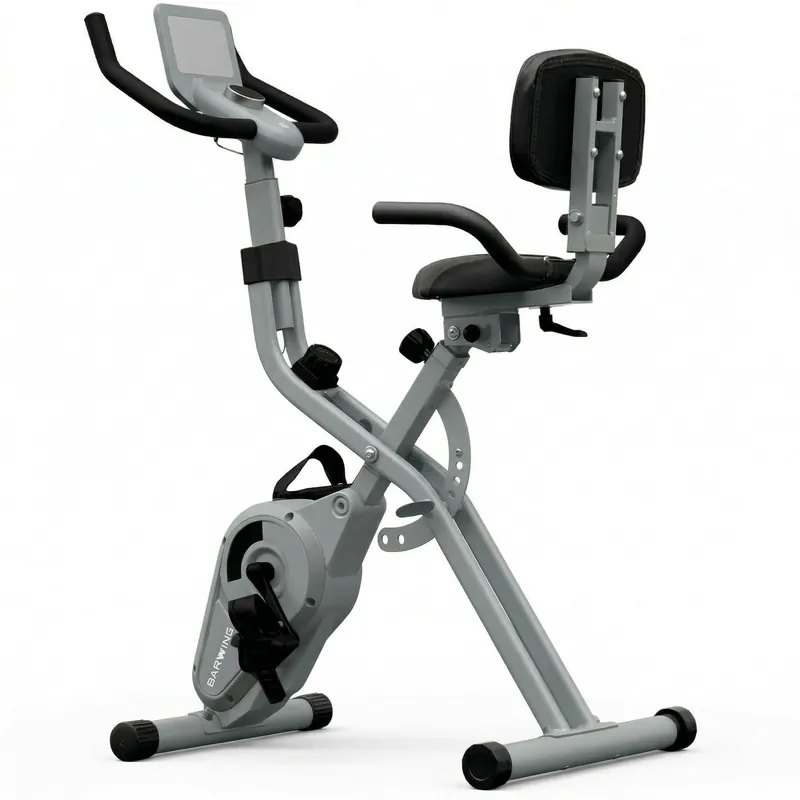 BARWING Stationary Exercise Bike for Home Workout, 5 IN 1 Foldable Indoor Cycling Bike for Seniors, 12 LBS Flywheel,350LB Capacity, 16-Level Magnetic Resistance, Seat Backrest Adjustments